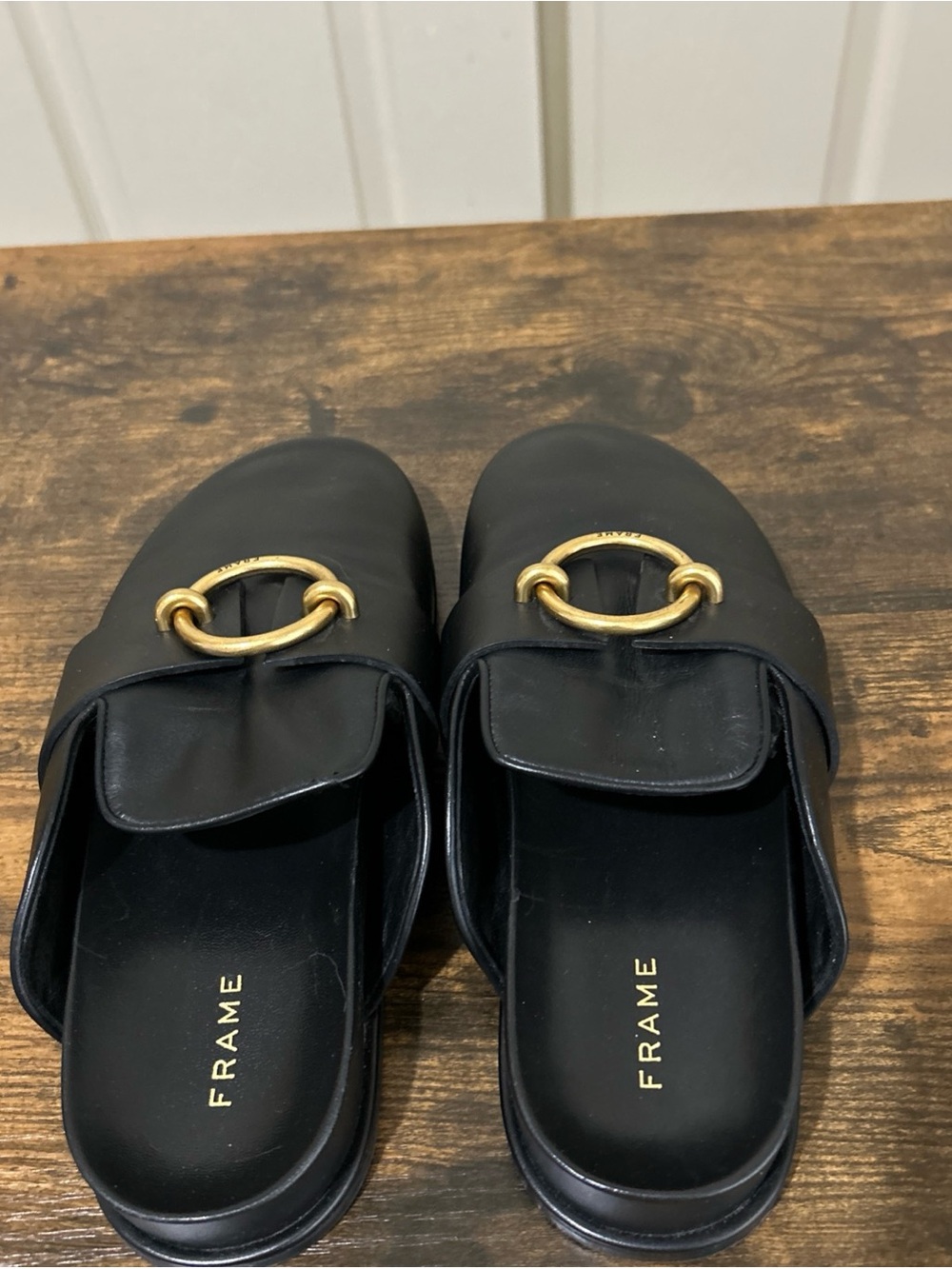 FRAME Spain Le Aspen Black Leather Flats Mules Clogs Shoes Sz 36 EU 6 US - Picture 7 of 11
